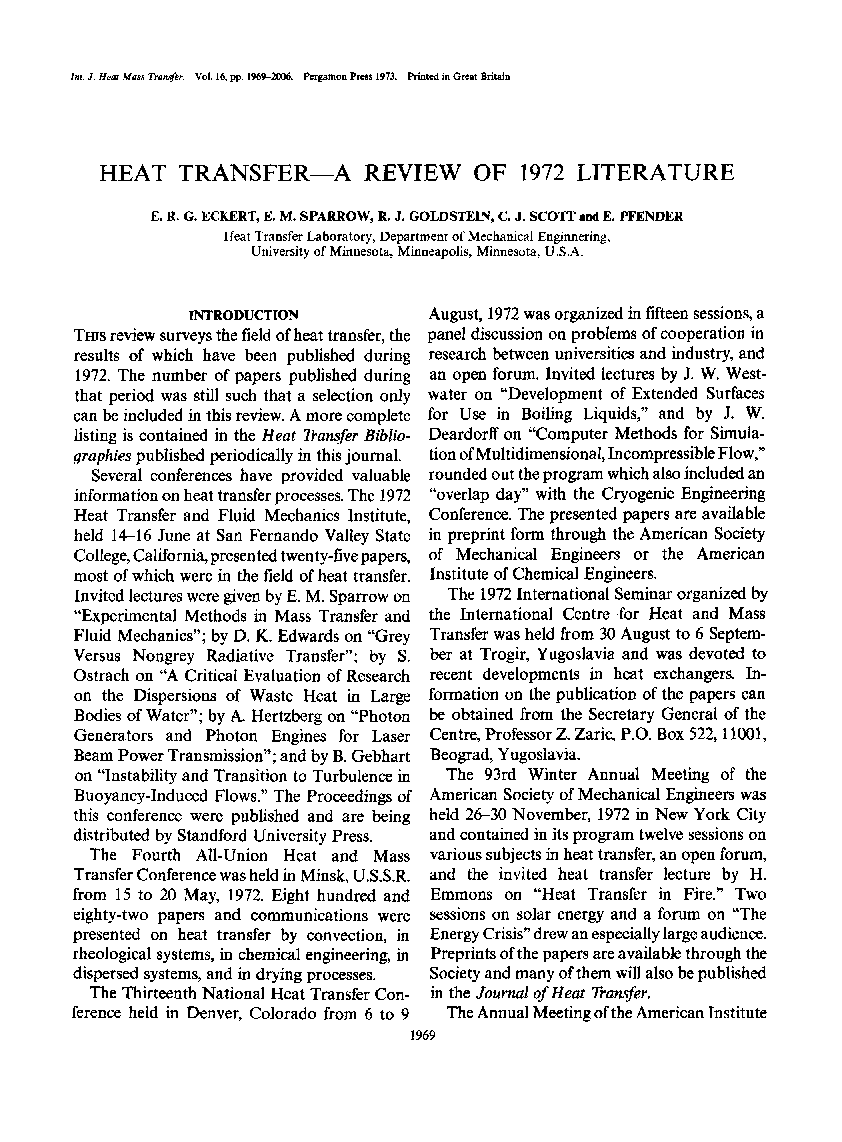 Heat transfer-A review of 1972 literature