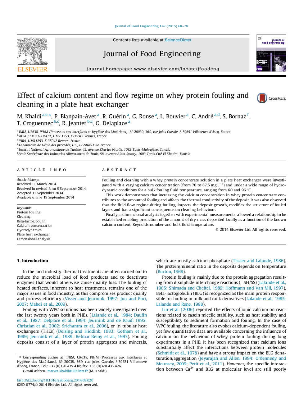 Effect of calcium content and flow regime on whey protein fouling and cleaning in a plate heat exchanger