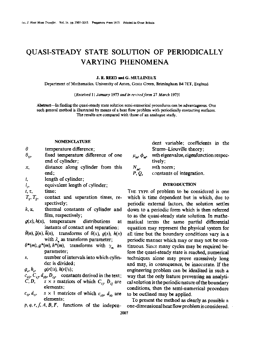 Quasi-steady state solution of periodically varying phenomena