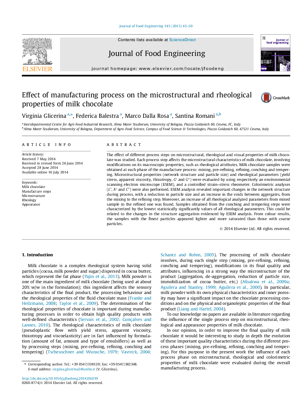 Effect of manufacturing process on the microstructural and rheological properties of milk chocolate