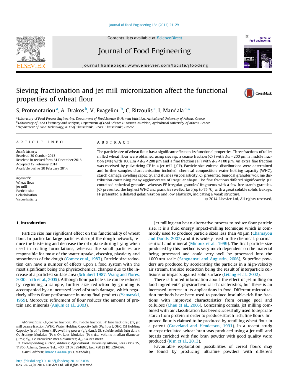 Sieving fractionation and jet mill micronization affect the functional properties of wheat flour