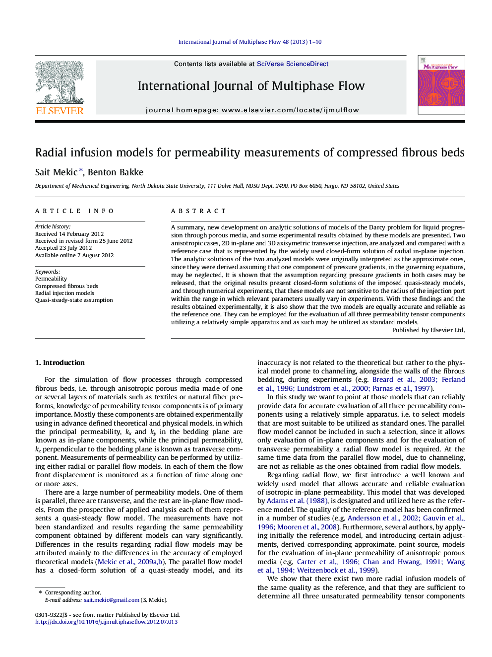 Radial infusion models for permeability measurements of compressed fibrous beds