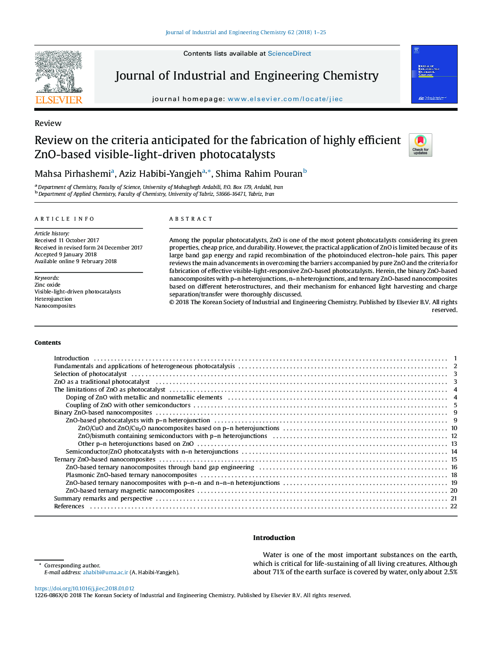 عکس صفحه اول مقاله: Review on the criteria anticipated for the fabrication of highly efficient ZnO-based visible-light-driven photocatalysts Review on the criteria anticipated for the fabrication of highly efficient ZnO-based visible-light-driven photocatalysts