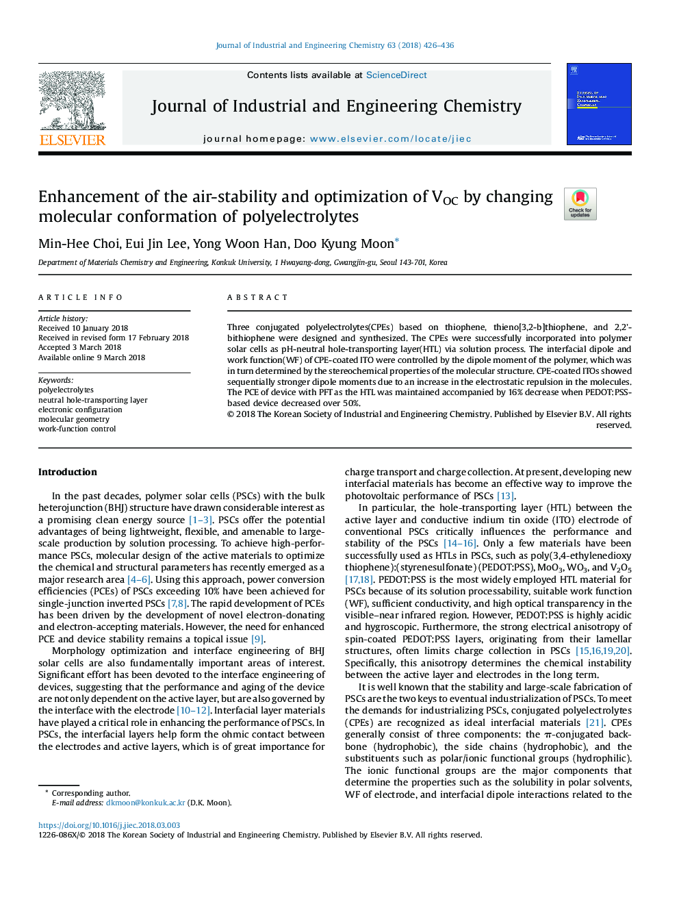 Enhancement of the air-stability and optimization of VOC by changing molecular conformation of polyelectrolytes