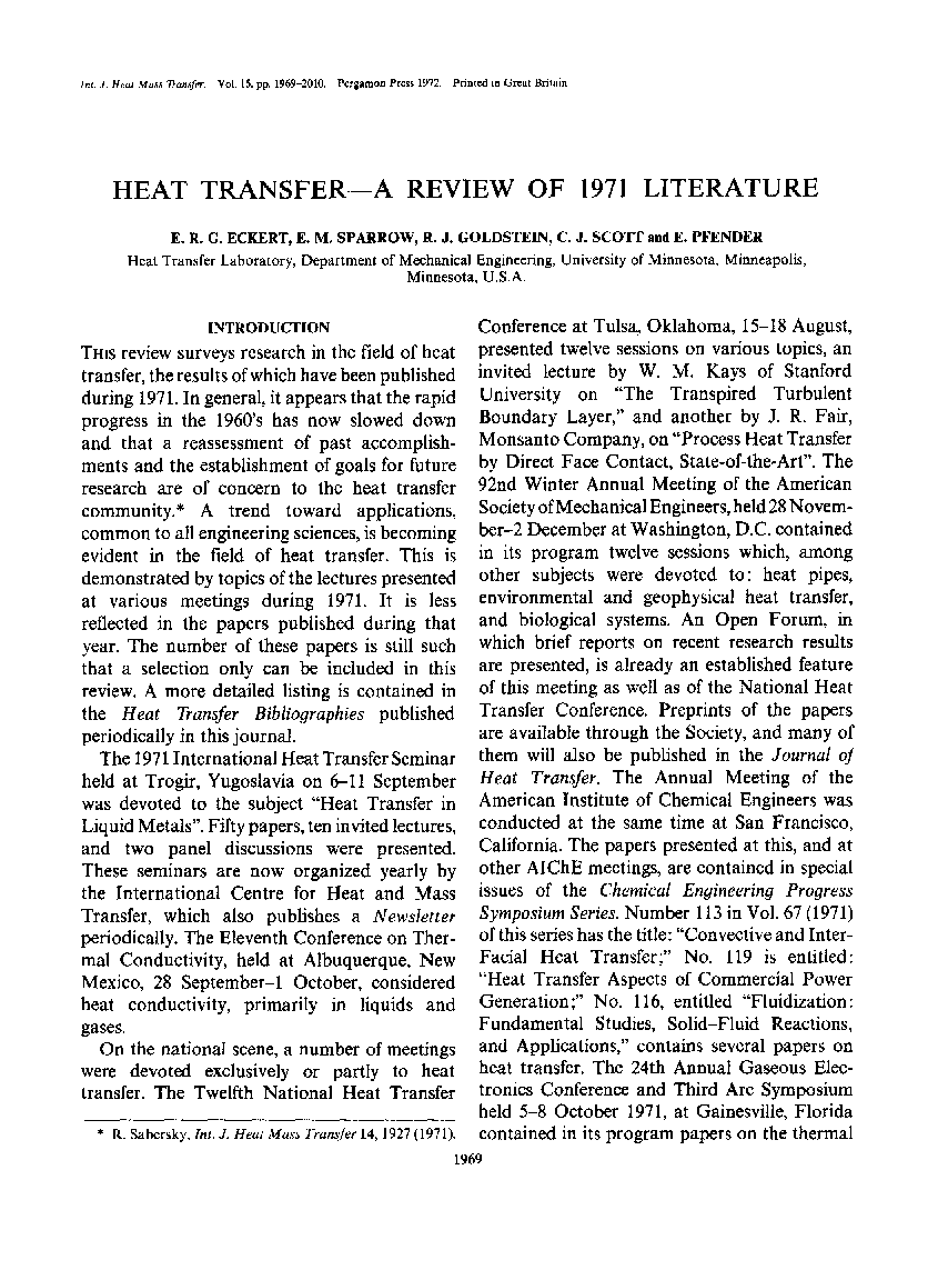 Heat transfer-A review of 1971 literature