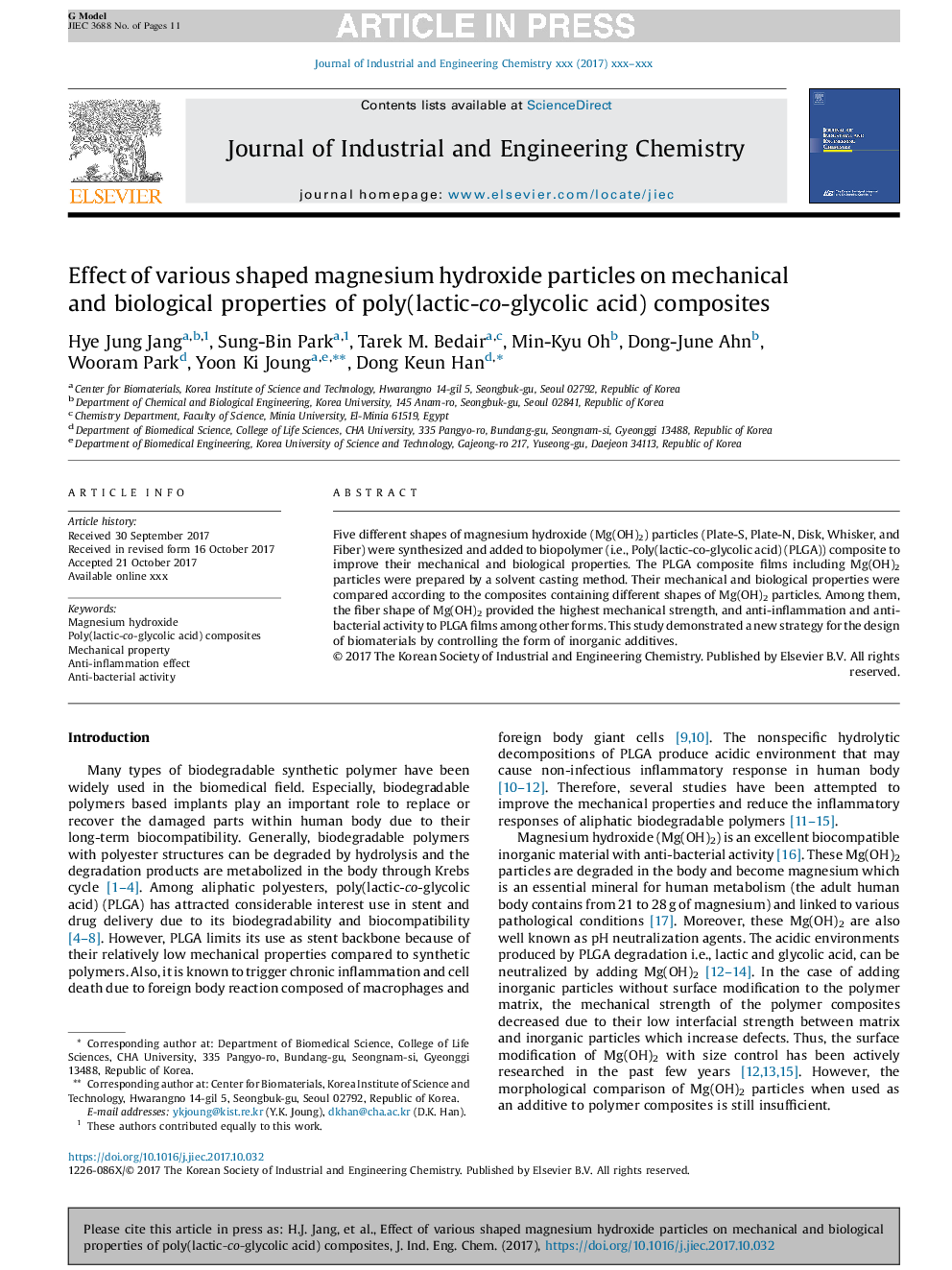 Effect of various shaped magnesium hydroxide particles on mechanical and biological properties of poly(lactic-co-glycolic acid) composites