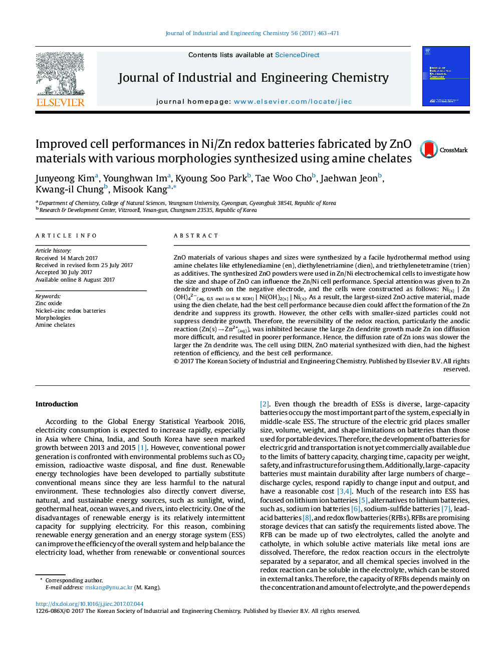 Improved cell performances in Ni/Zn redox batteries fabricated by ZnO materials with various morphologies synthesized using amine chelates