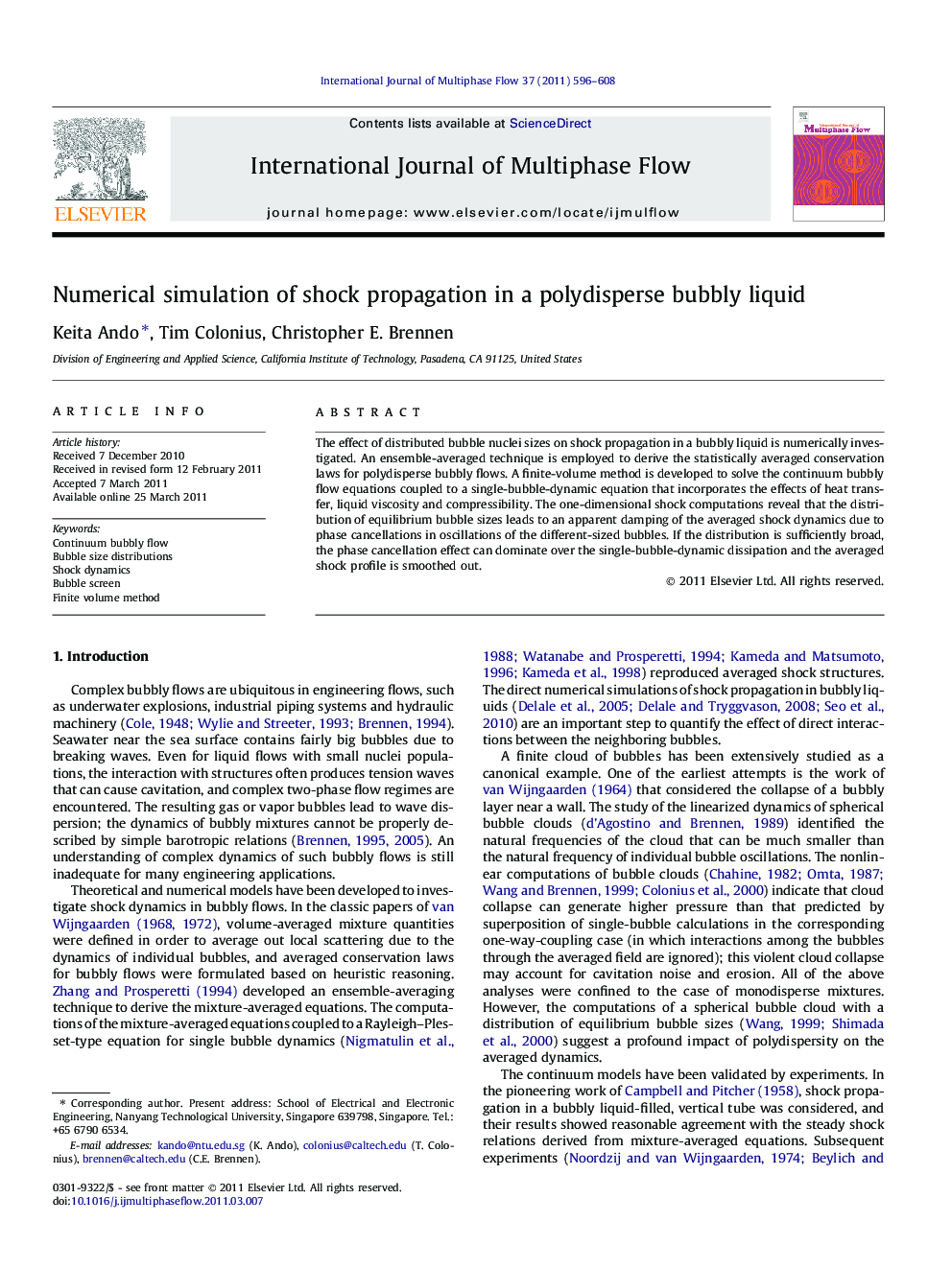 Numerical simulation of shock propagation in a polydisperse bubbly liquid