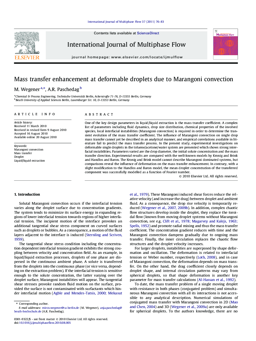 Mass transfer enhancement at deformable droplets due to Marangoni convection