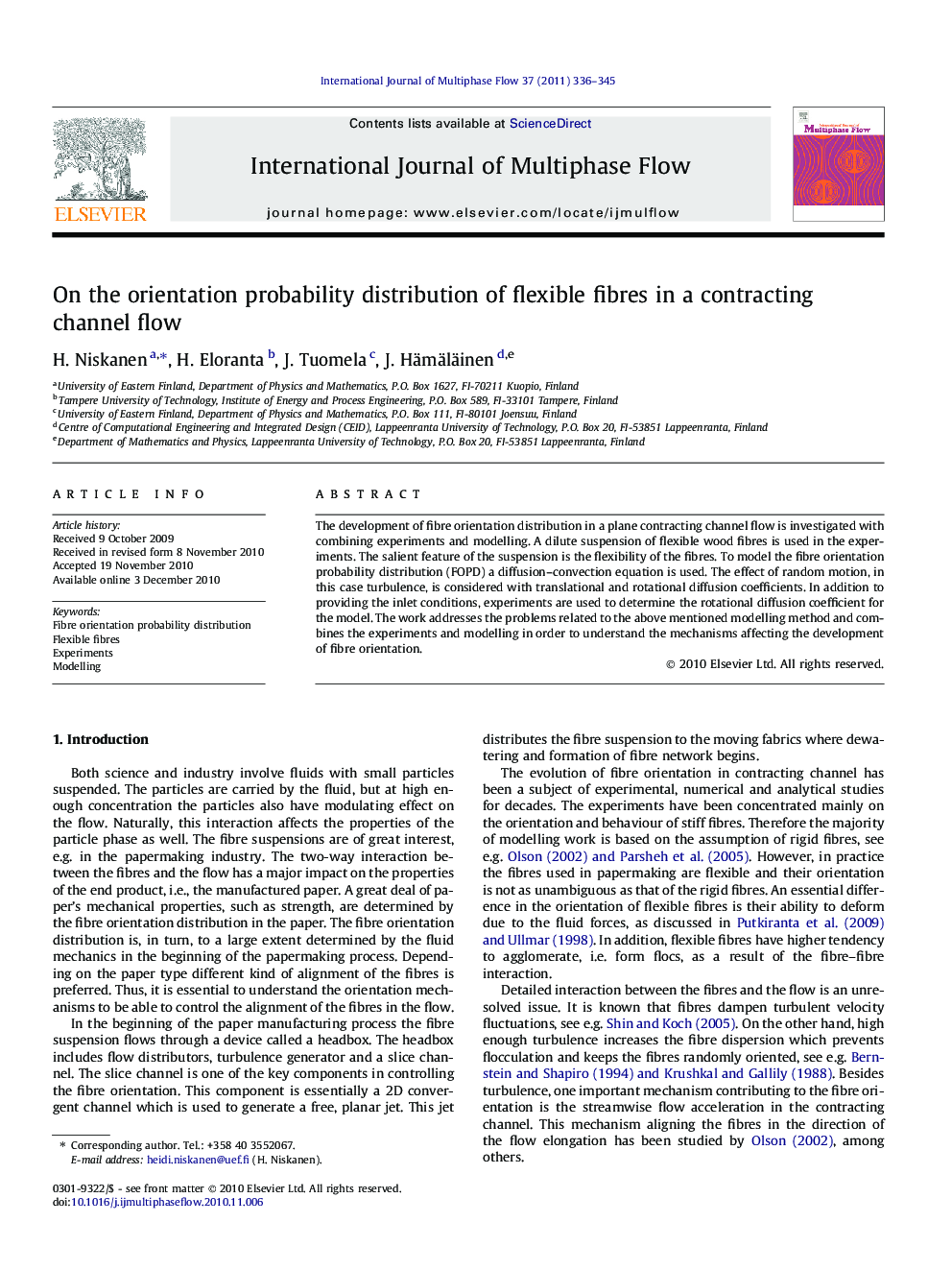 On the orientation probability distribution of flexible fibres in a contracting channel flow