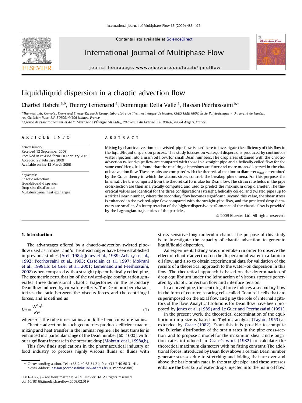 Liquid/liquid dispersion in a chaotic advection flow