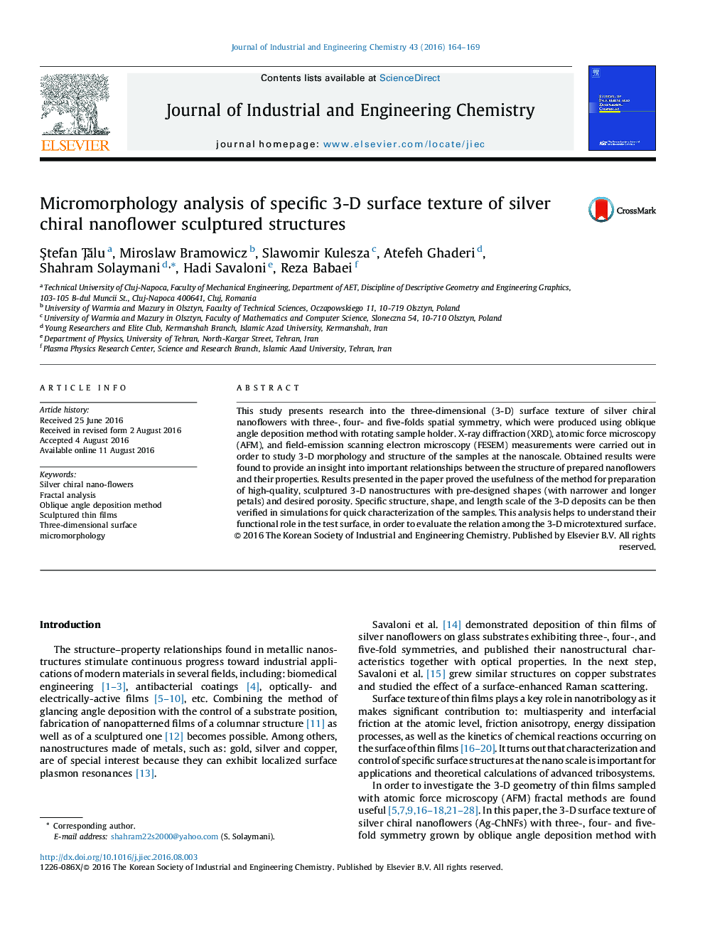 Micromorphology analysis of specific 3-D surface texture of silver chiral nanoflower sculptured structures