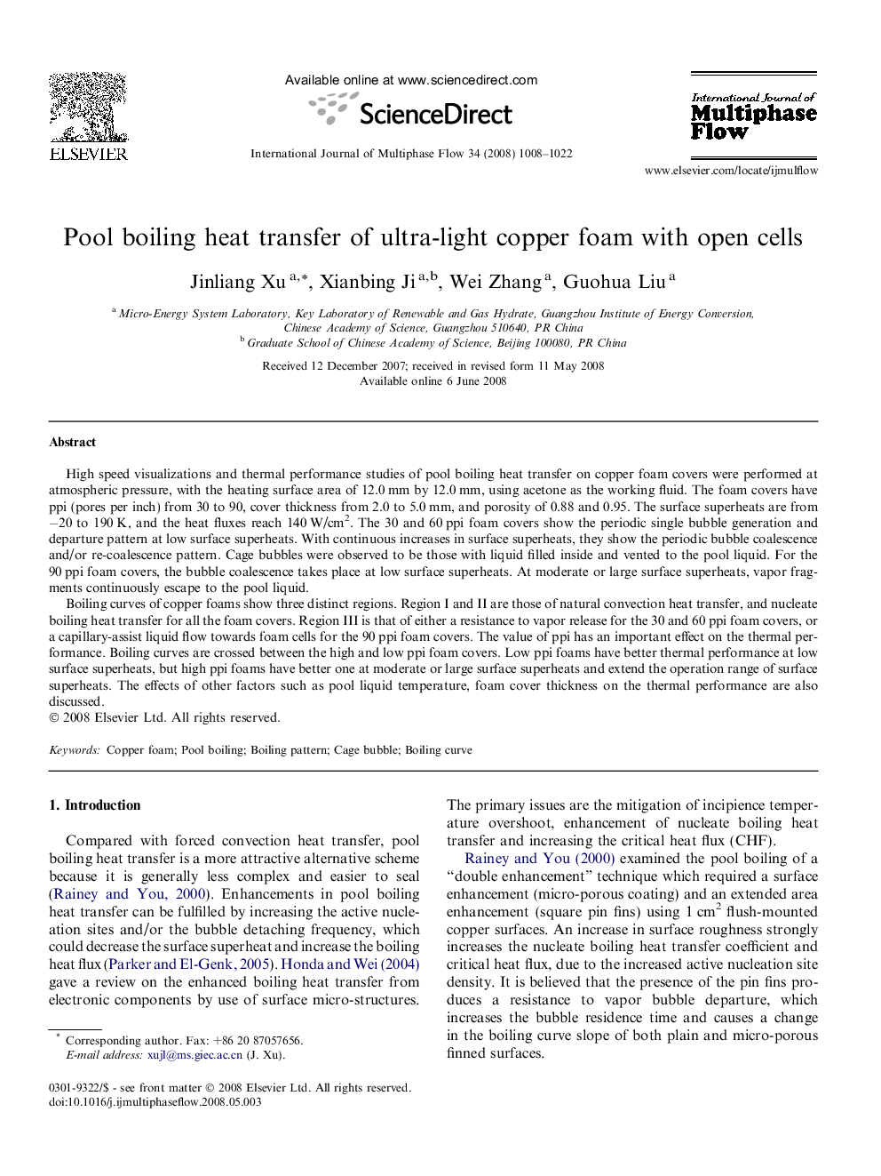 Pool boiling heat transfer of ultra-light copper foam with open cells