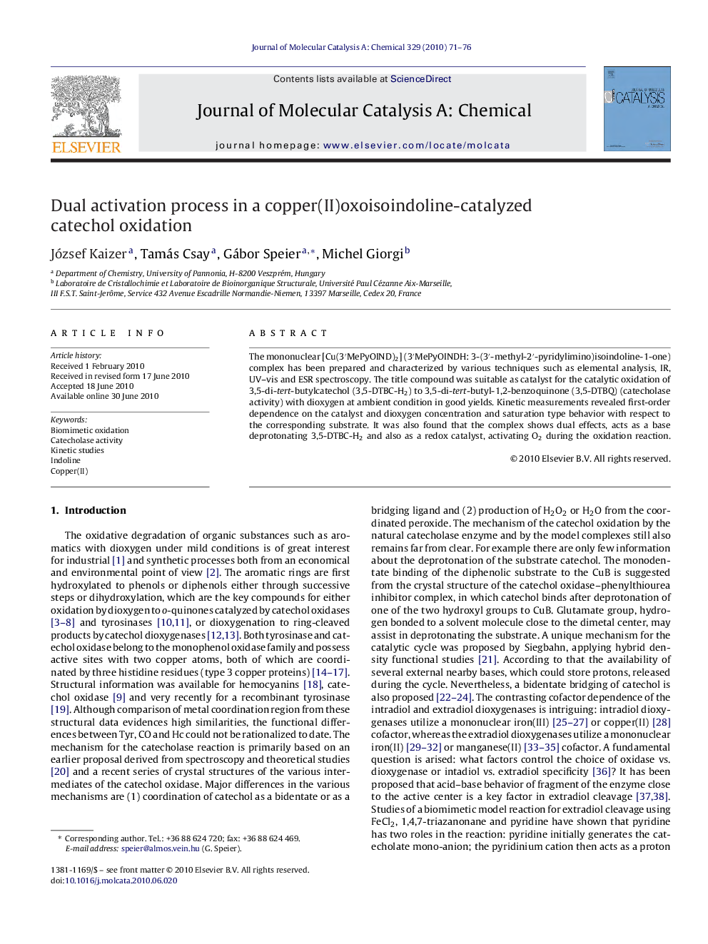 Dual activation process in a copper(II)oxoisoindoline-catalyzed catechol oxidation