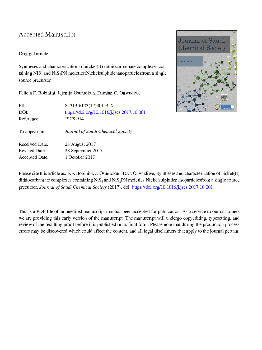 Syntheses and characterization of nickel(II) dithiocarbamate complexes containing NiS4 and NiS2PN moieties: Nickel sulphide nanoparticles from a single source precursor