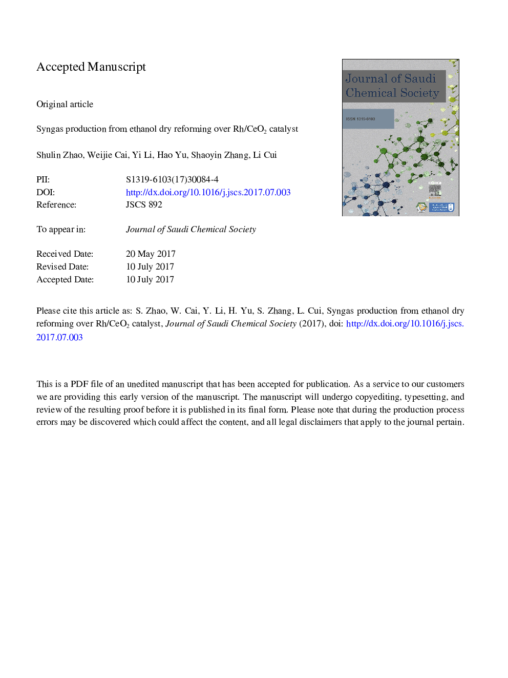 Syngas production from ethanol dry reforming over Rh/CeO2 catalyst