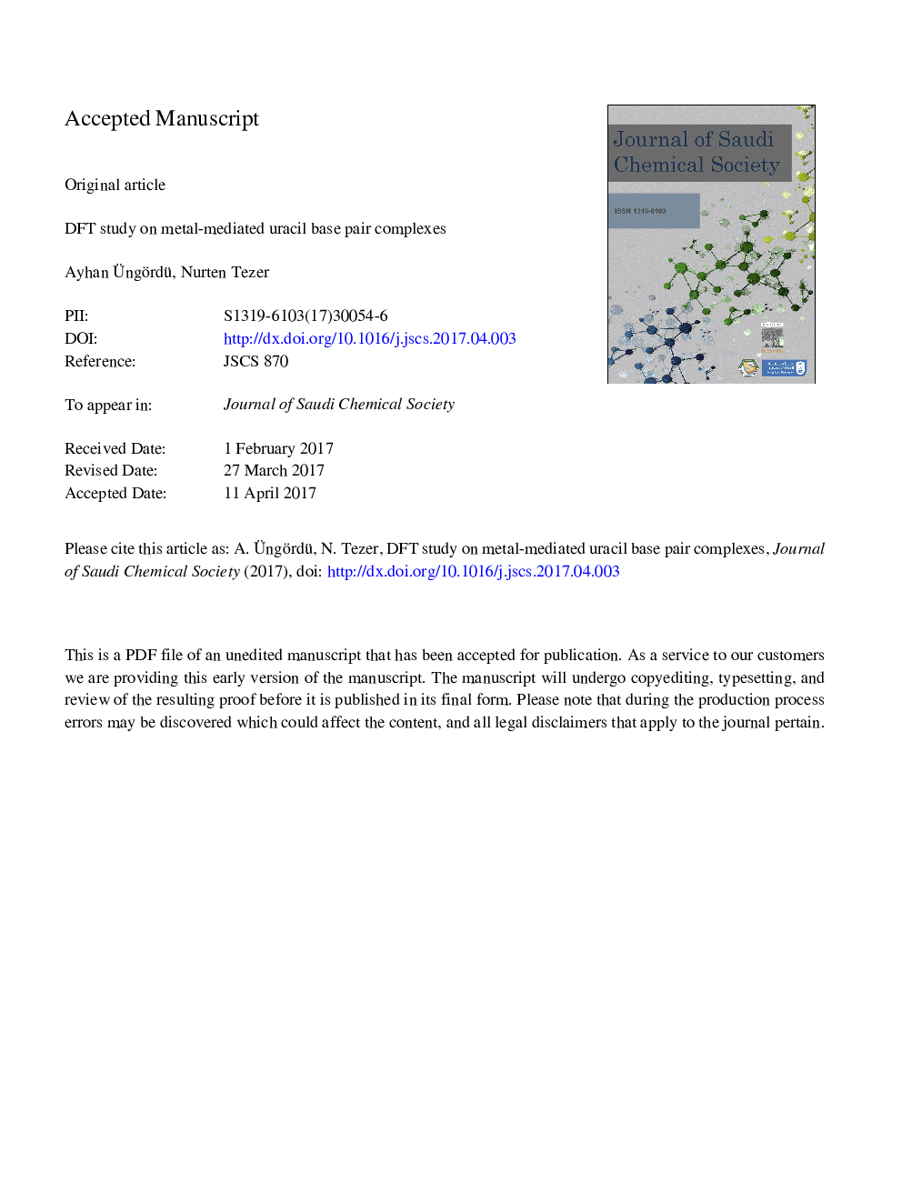 DFT study on metal-mediated uracil base pair complexes