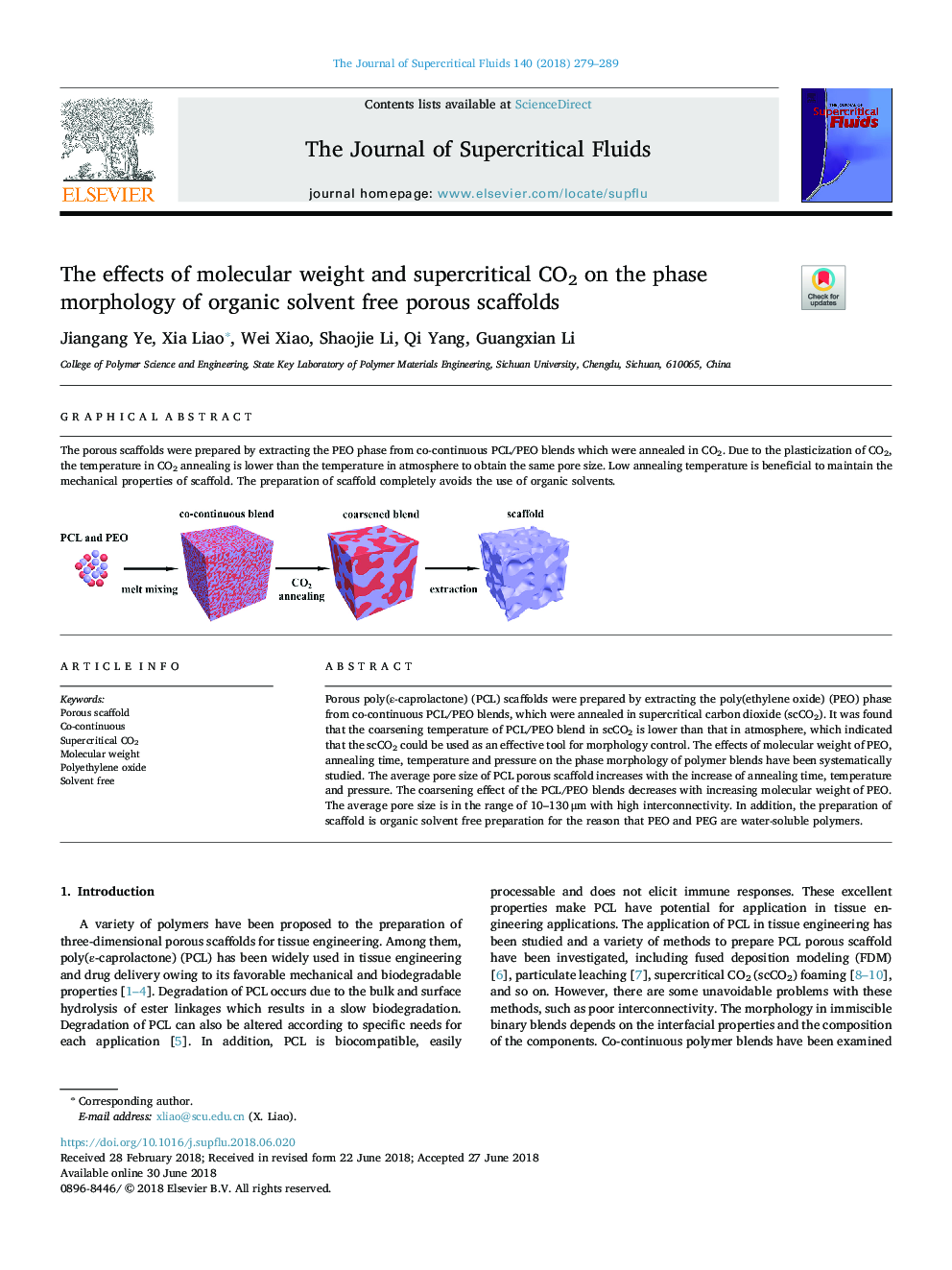 The effects of molecular weight and supercritical CO2 on the phase morphology of organic solvent free porous scaffolds