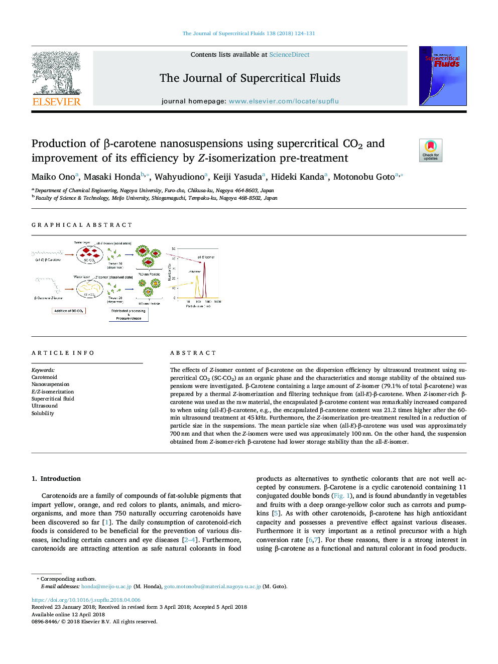 Production of Î²-carotene nanosuspensions using supercritical CO2 and improvement of its efficiency by Z-isomerization pre-treatment