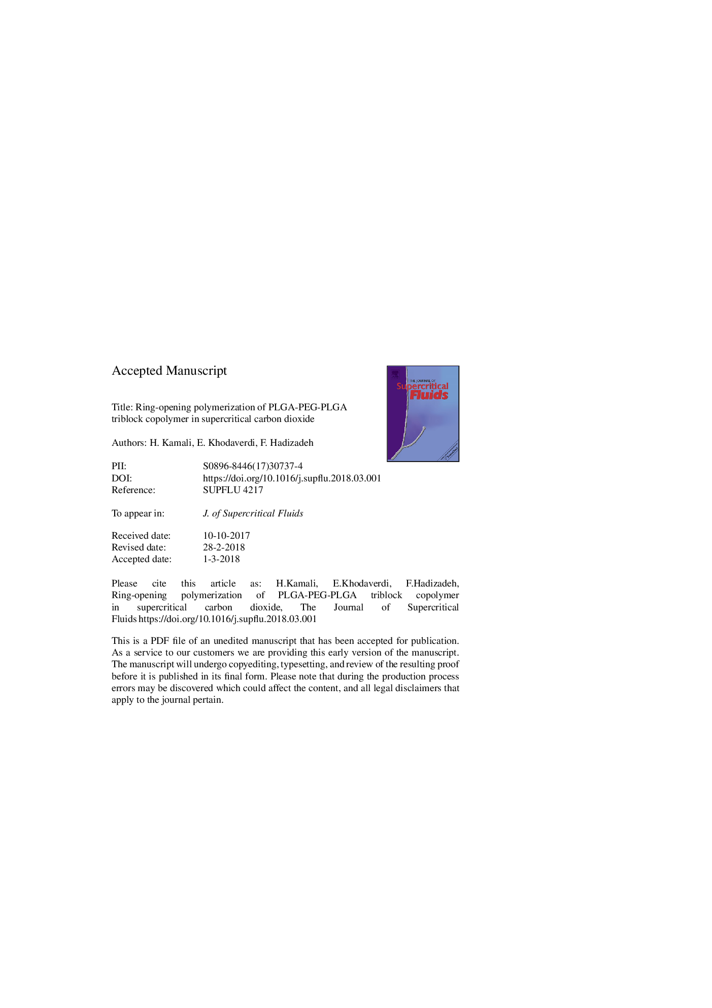 Ring-opening polymerization of PLGA-PEG-PLGA triblock copolymer in supercritical carbon dioxide