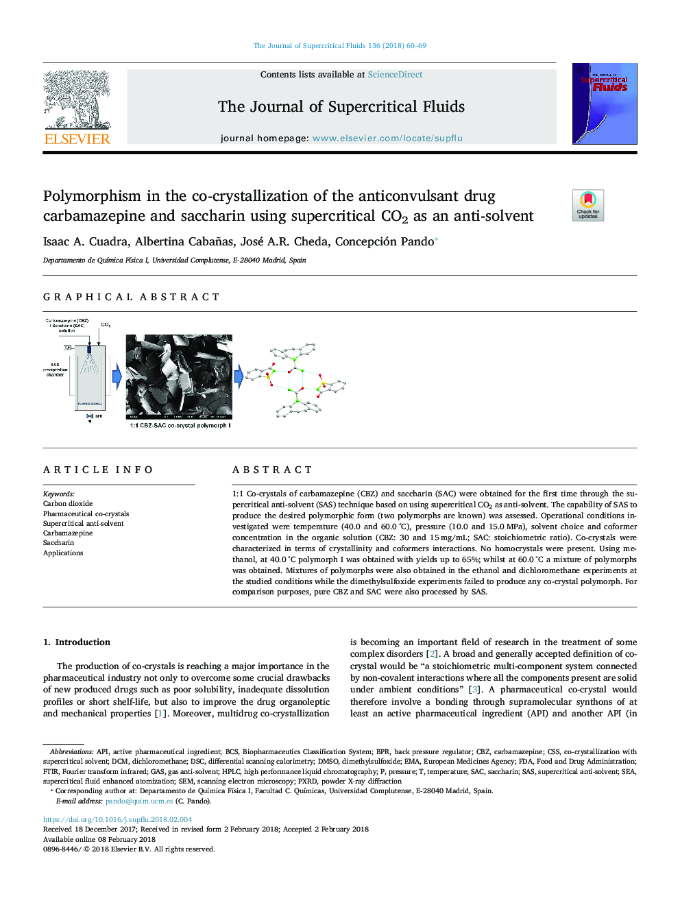 Polymorphism in the co-crystallization of the anticonvulsant drug carbamazepine and saccharin using supercritical CO2 as an anti-solvent
