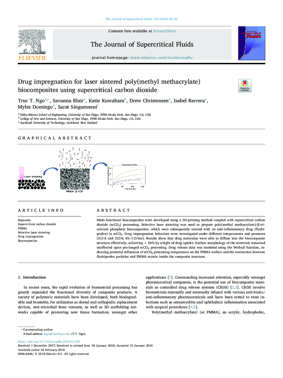 Drug impregnation for laser sintered poly(methyl methacrylate) biocomposites using supercritical carbon dioxide