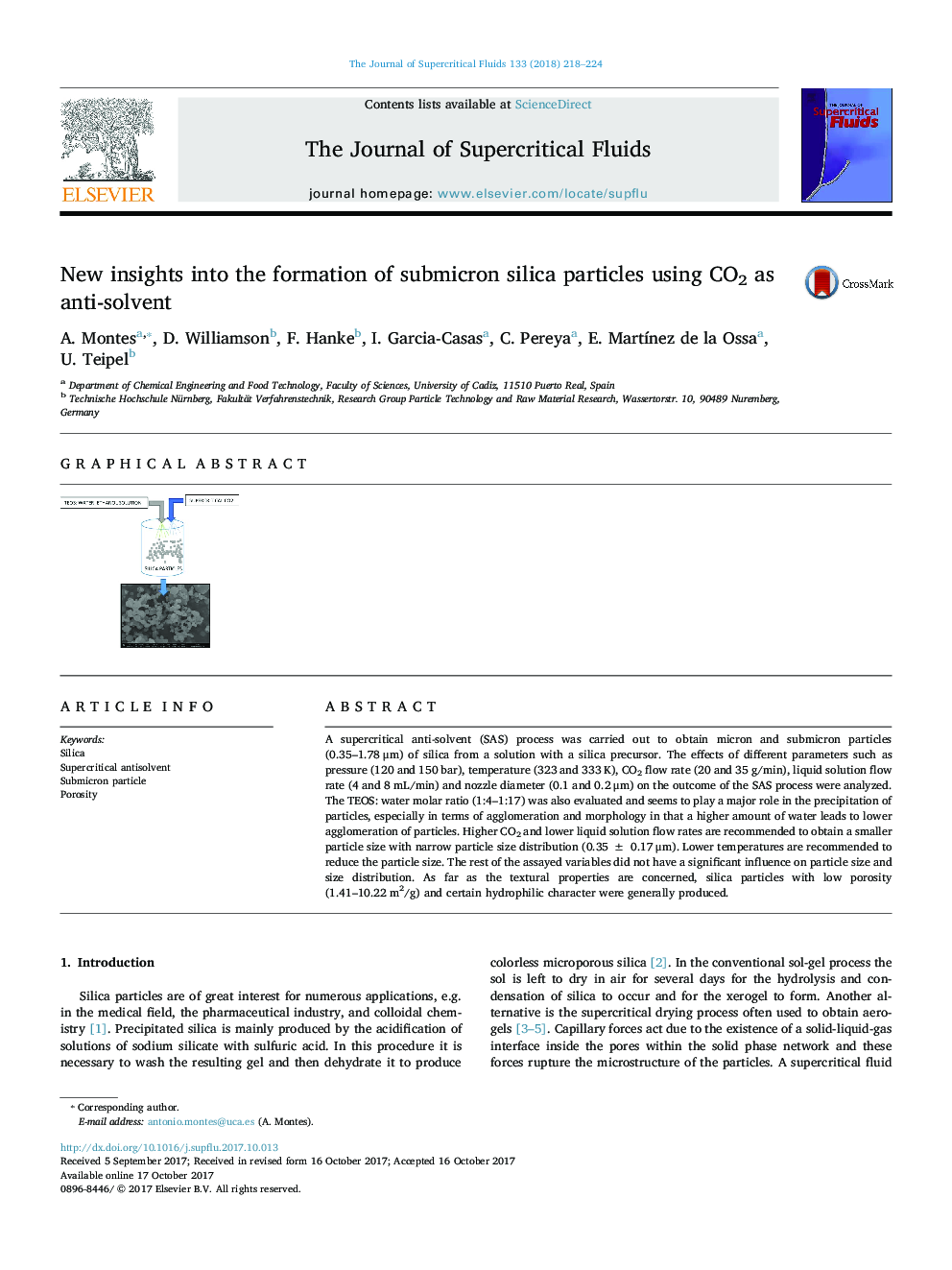 عکس صفحه اول مقاله: New insights into the formation of submicron silica particles using CO2 as anti-solvent New insights into the formation of submicron silica particles using CO2 as anti-solvent