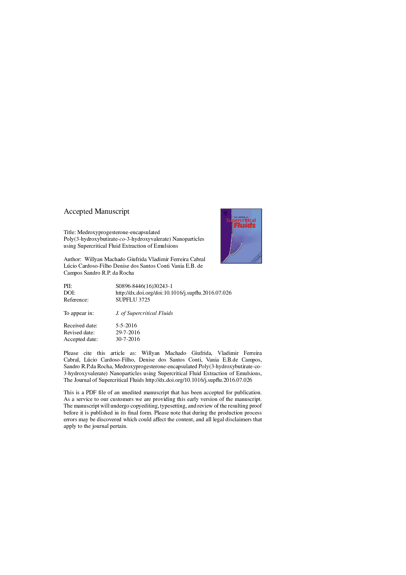 Medroxyprogesterone-encapsulated poly(3-hydroxybutirate-co-3-hydroxyvalerate) nanoparticles using supercritical fluid extraction of emulsions