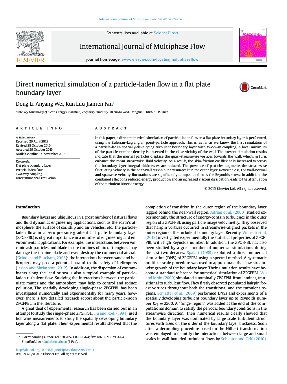 Direct numerical simulation of a particle-laden flow in a flat plate boundary layer