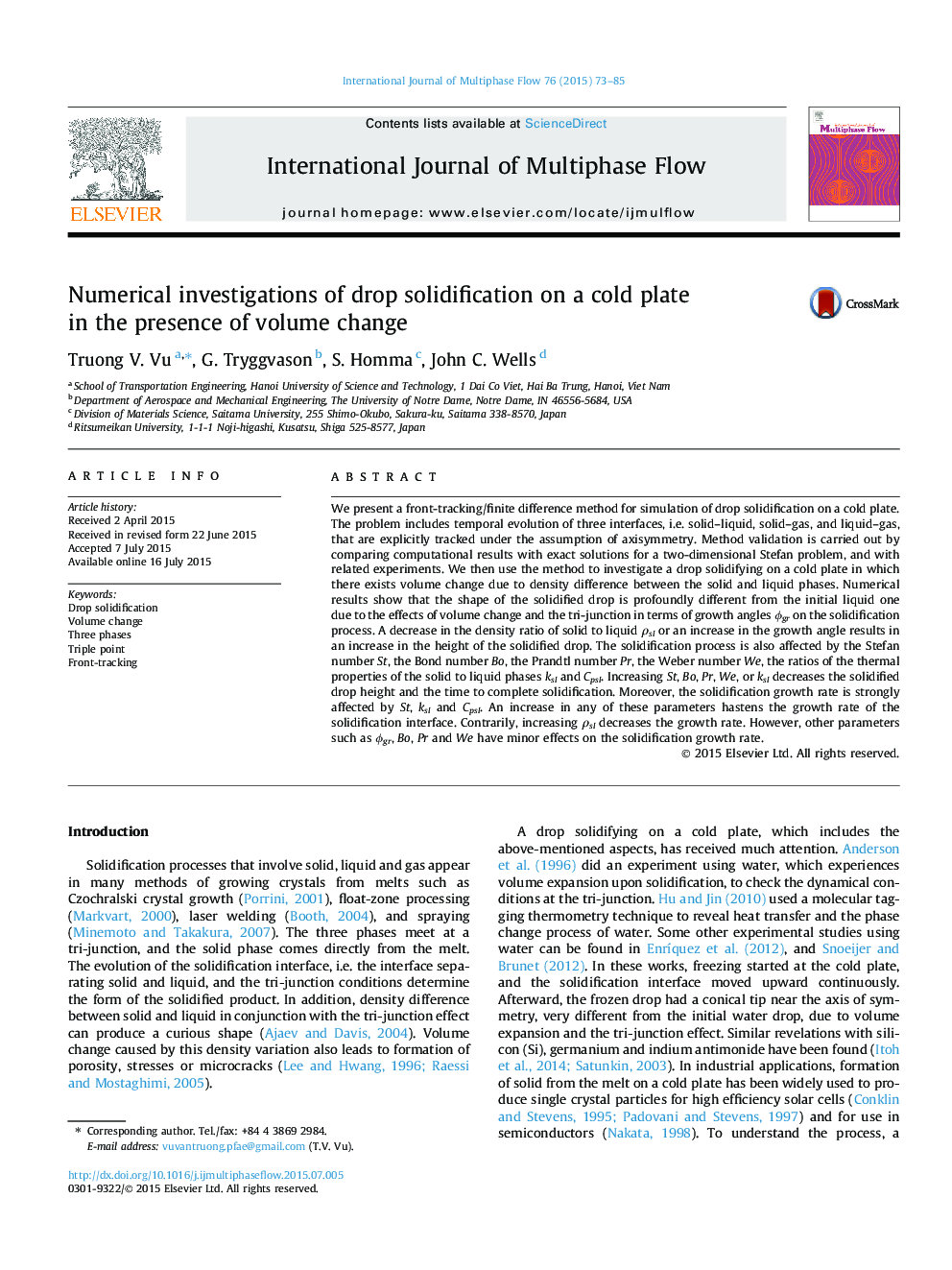 Numerical investigations of drop solidification on a cold plate in the presence of volume change