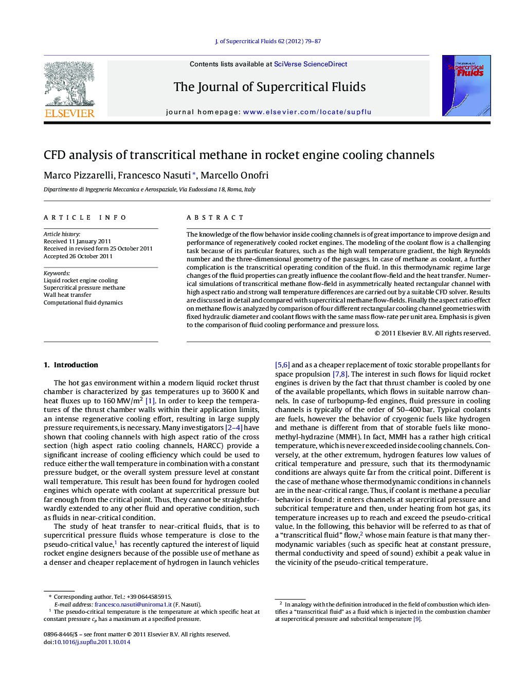 CFD analysis of transcritical methane in rocket engine cooling channels