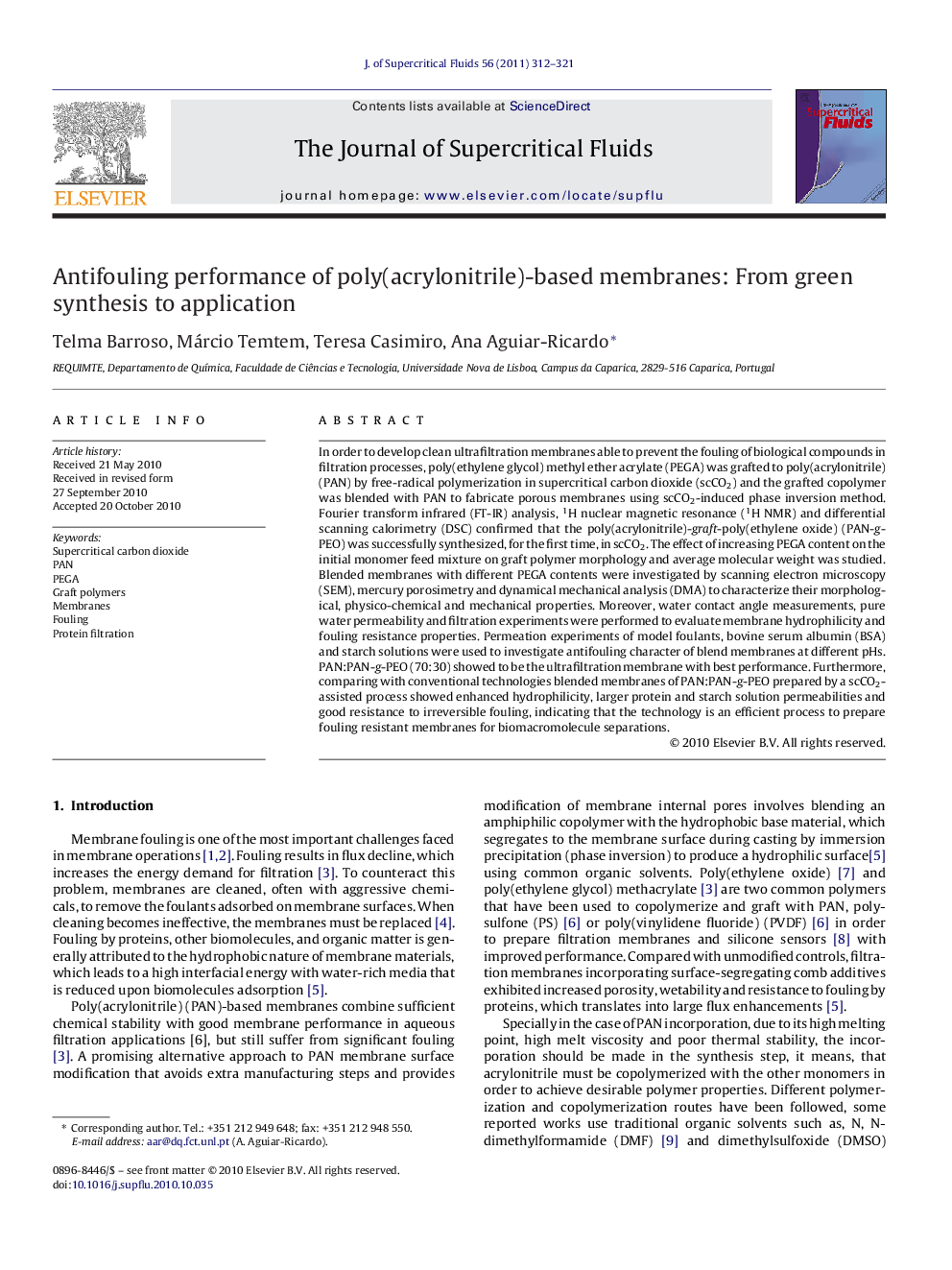 Antifouling performance of poly(acrylonitrile)-based membranes: From green synthesis to application