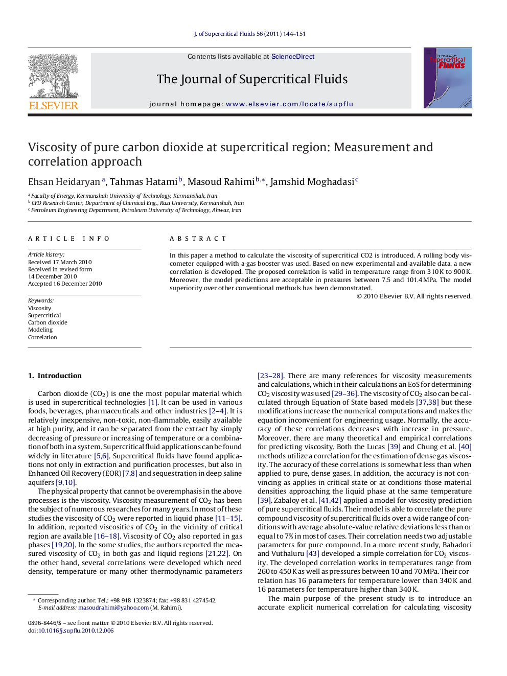 Viscosity of pure carbon dioxide at supercritical region: Measurement and correlation approach