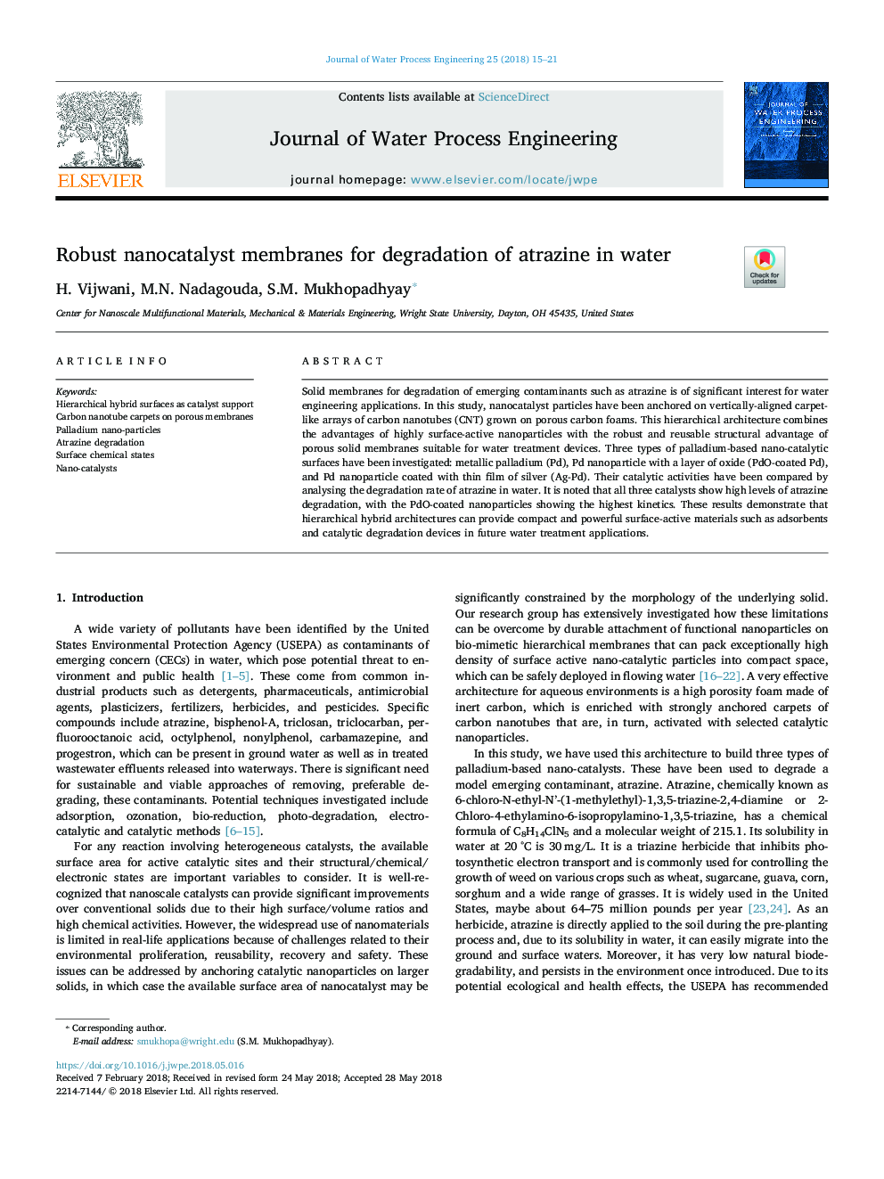 Robust nanocatalyst membranes for degradation of atrazine in water