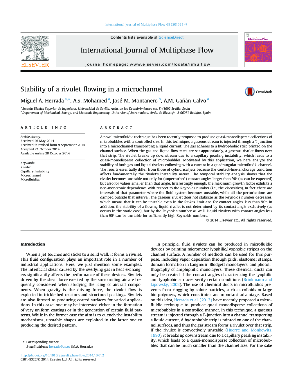 Stability of a rivulet flowing in a microchannel