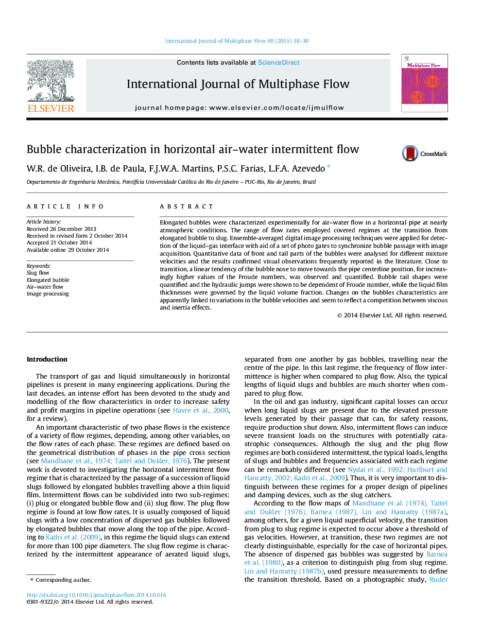 Bubble characterization in horizontal air–water intermittent flow