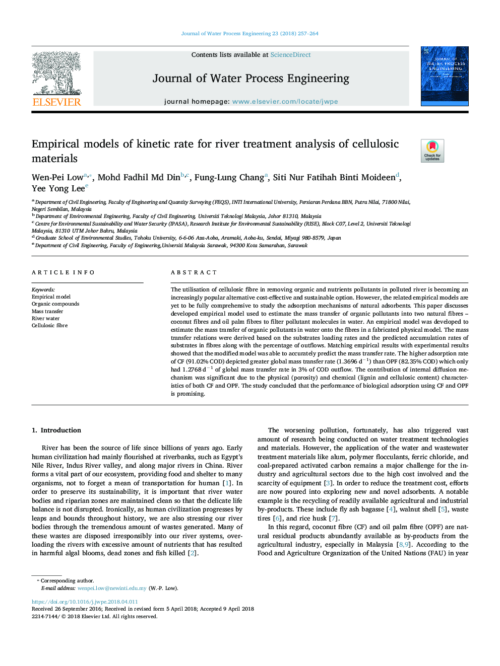 Empirical models of kinetic rate for river treatment analysis of cellulosic materials