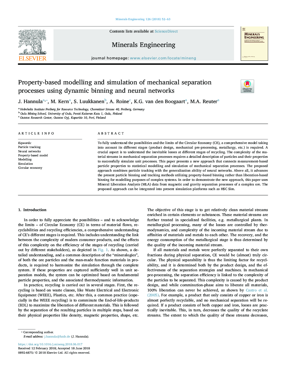 Property-based modelling and simulation of mechanical separation processes using dynamic binning and neural networks