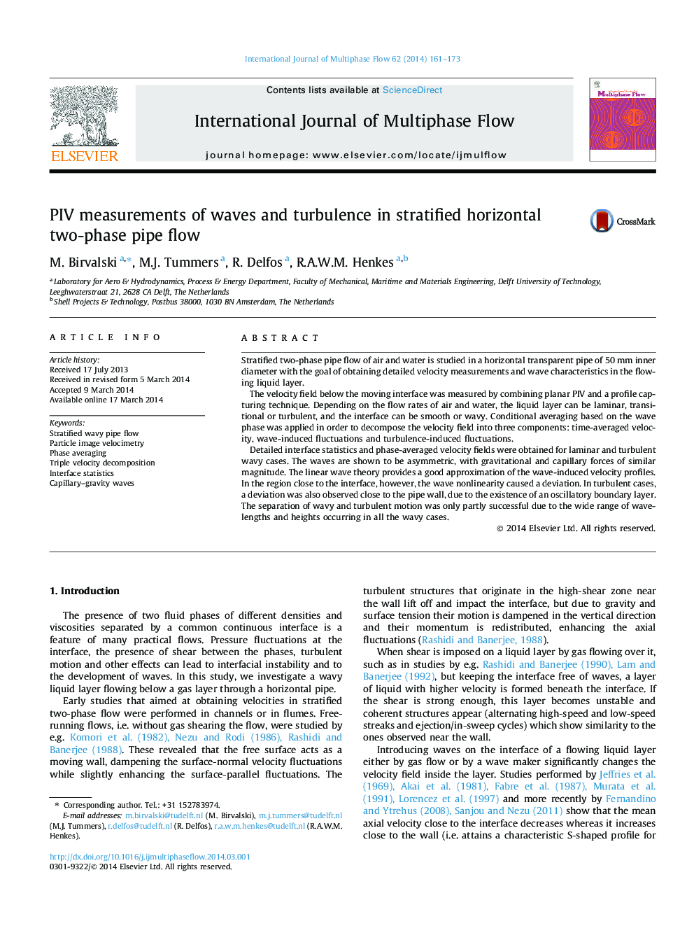 PIV measurements of waves and turbulence in stratified horizontal two-phase pipe flow