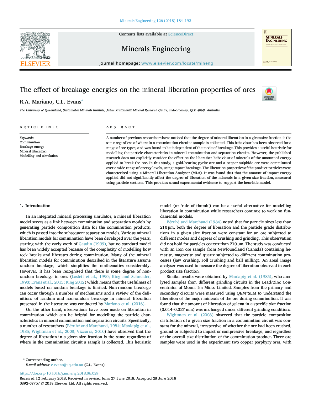 The effect of breakage energies on the mineral liberation properties of ores