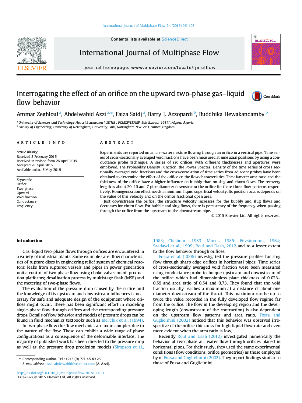 Interrogating the effect of an orifice on the upward two-phase gas–liquid flow behavior