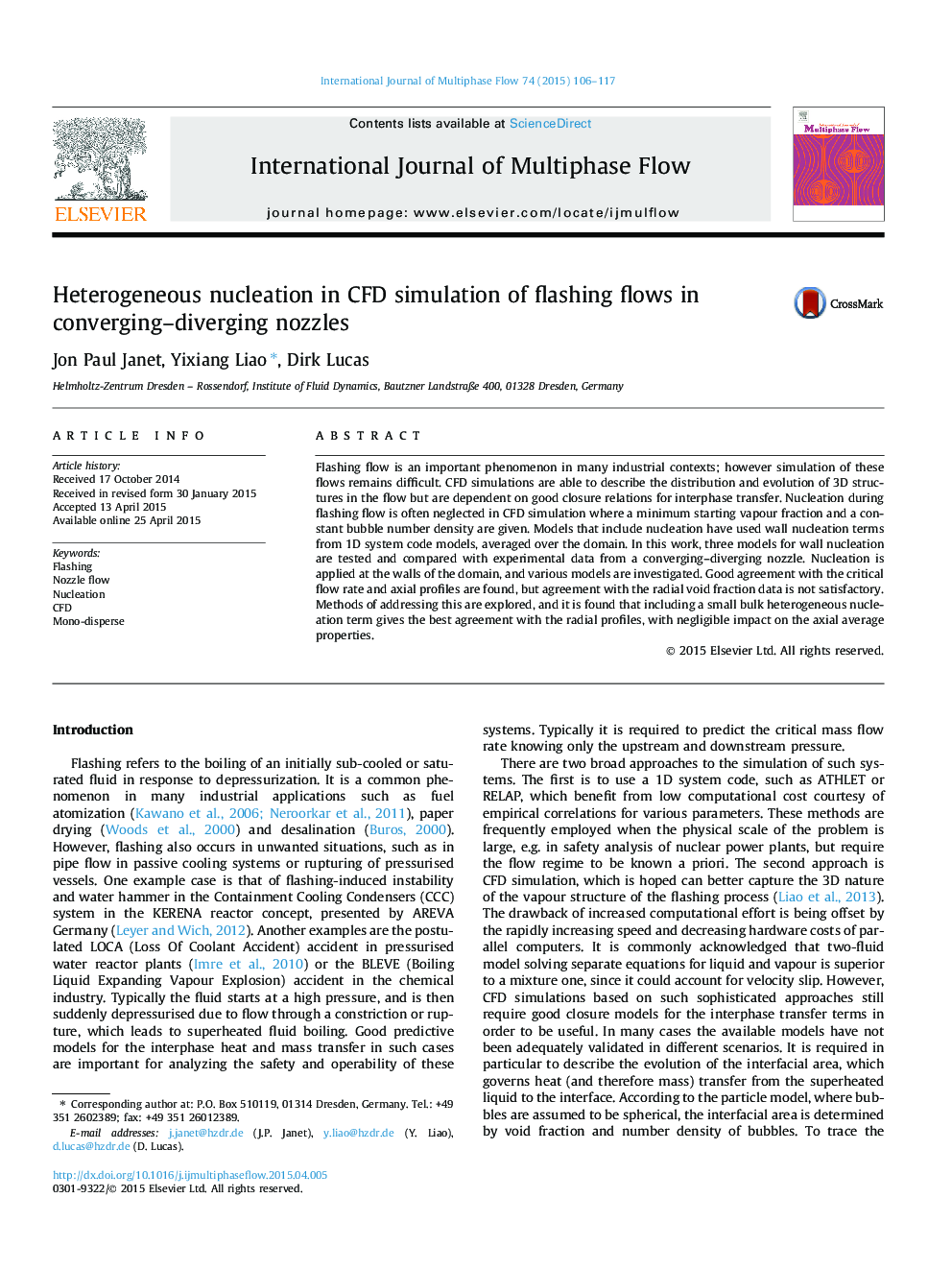 Heterogeneous nucleation in CFD simulation of flashing flows in converging–diverging nozzles