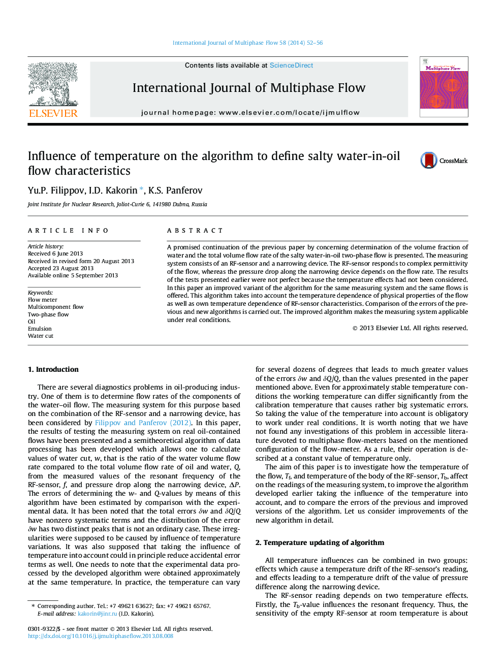 Influence of temperature on the algorithm to define salty water-in-oil flow characteristics