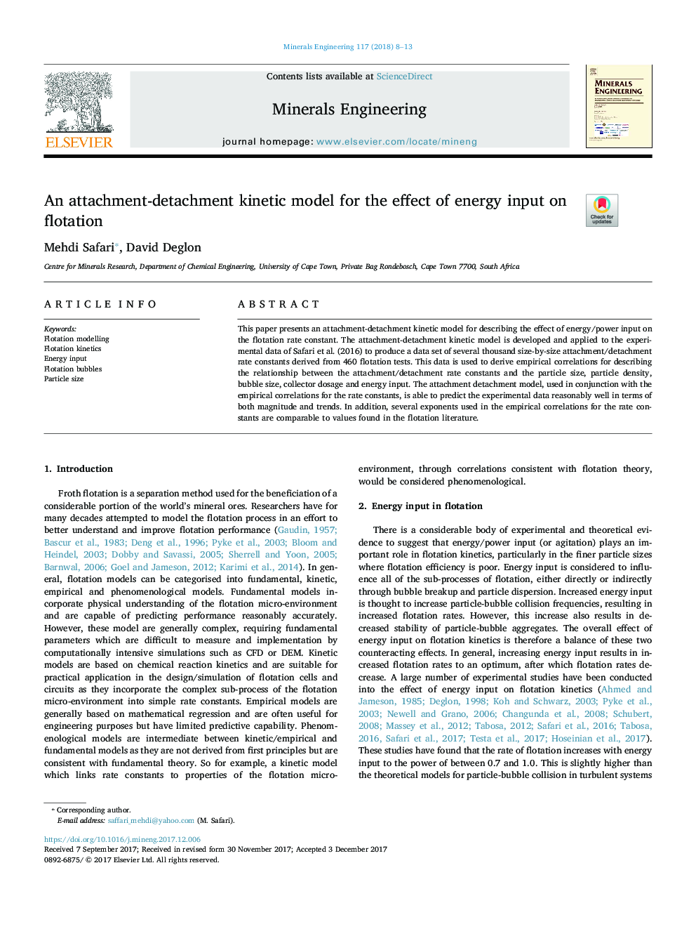 An attachment-detachment kinetic model for the effect of energy input on flotation