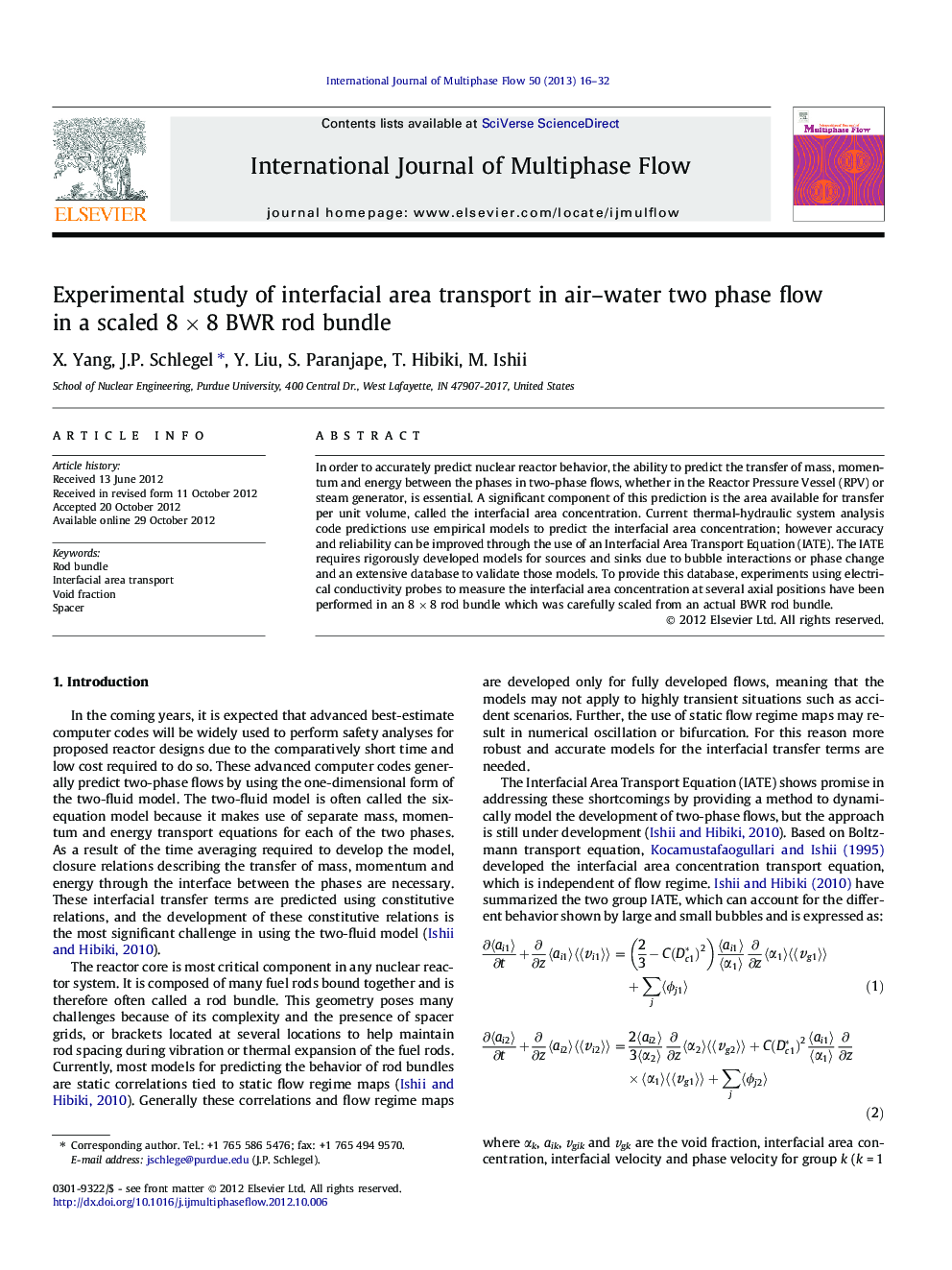 Experimental study of interfacial area transport in air-water two phase flow in a scaled 8Â ÃÂ 8 BWR rod bundle