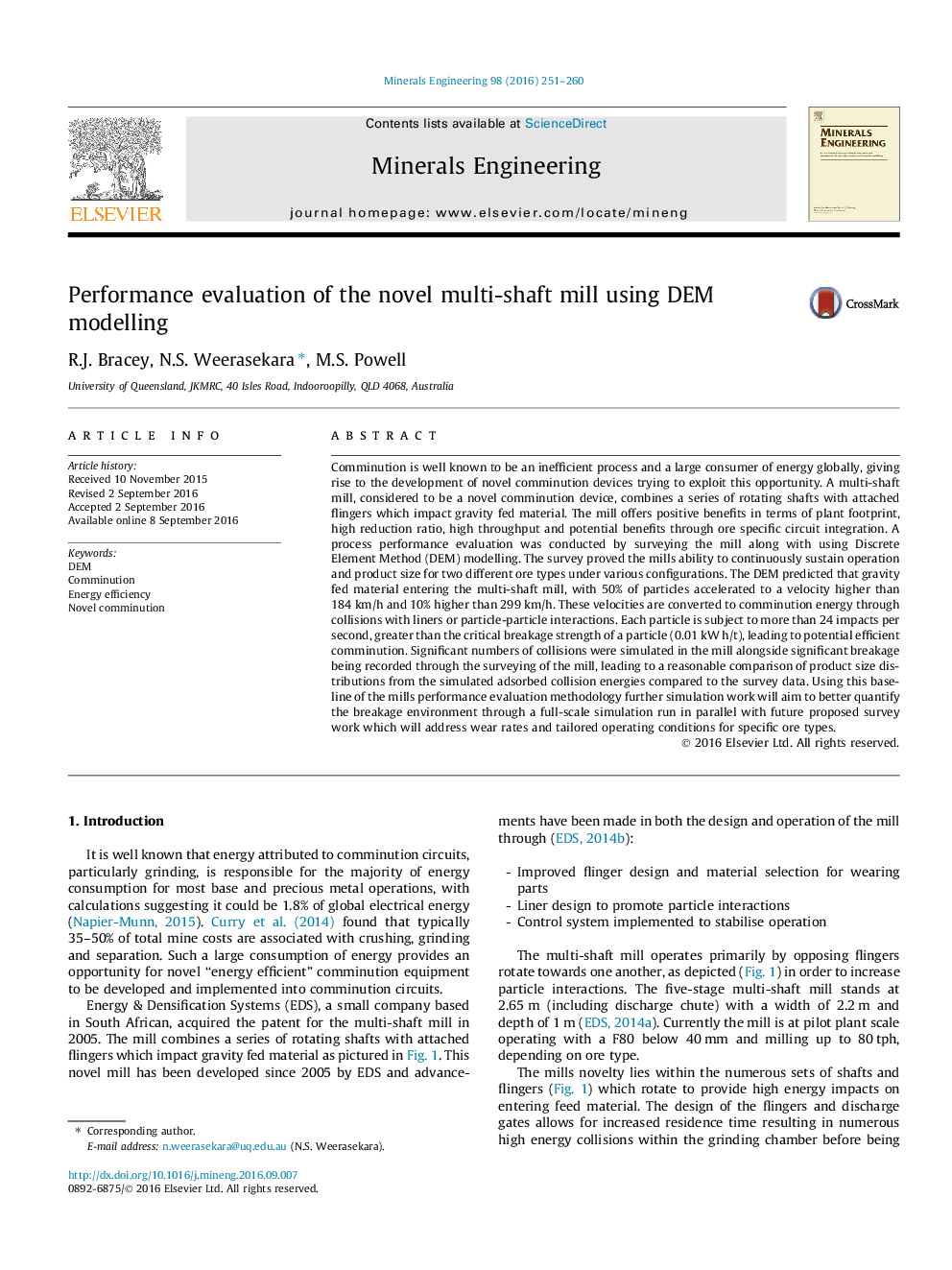 Performance evaluation of the novel multi-shaft mill using DEM modelling