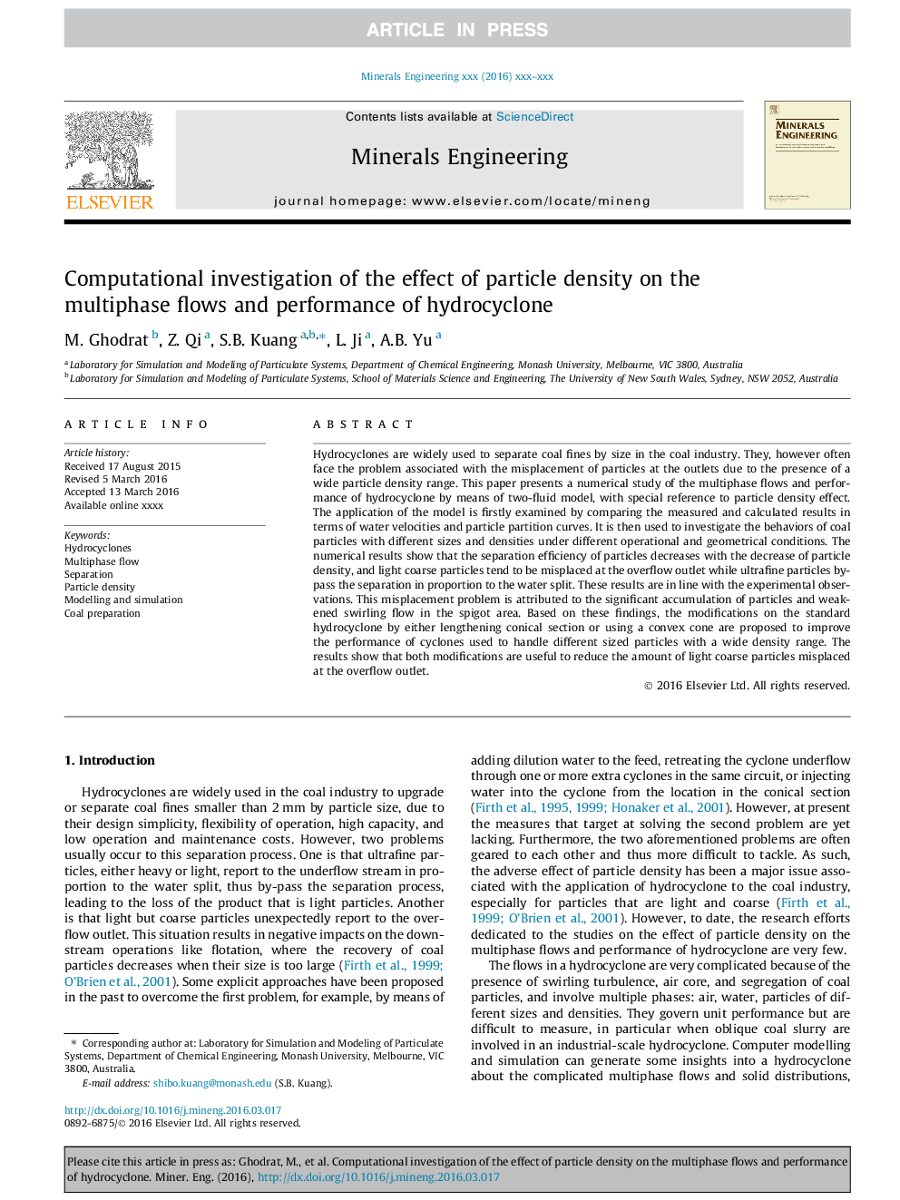 Computational investigation of the effect of particle density on the multiphase flows and performance of hydrocyclone