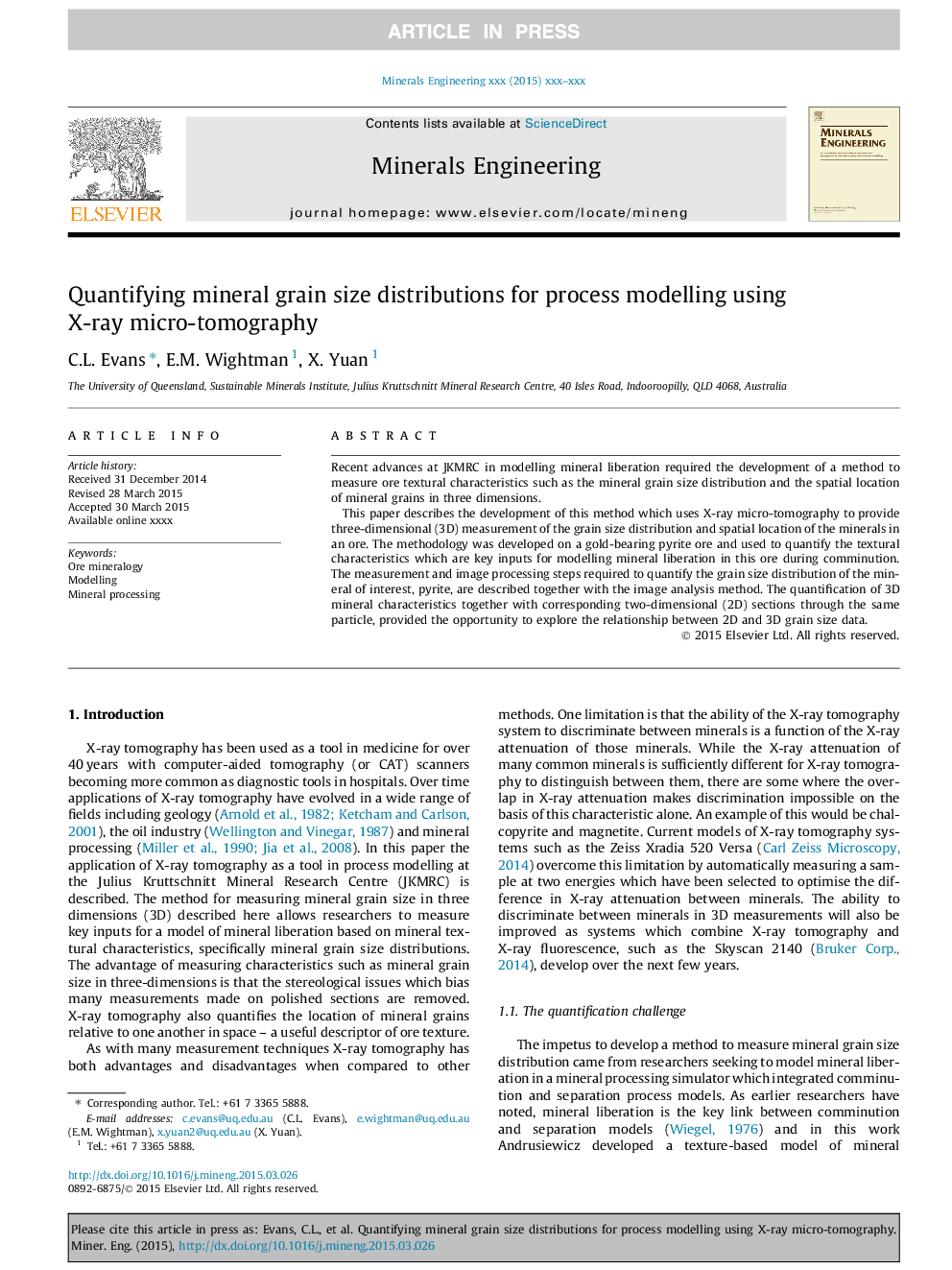 Quantifying mineral grain size distributions for process modelling using X-ray micro-tomography