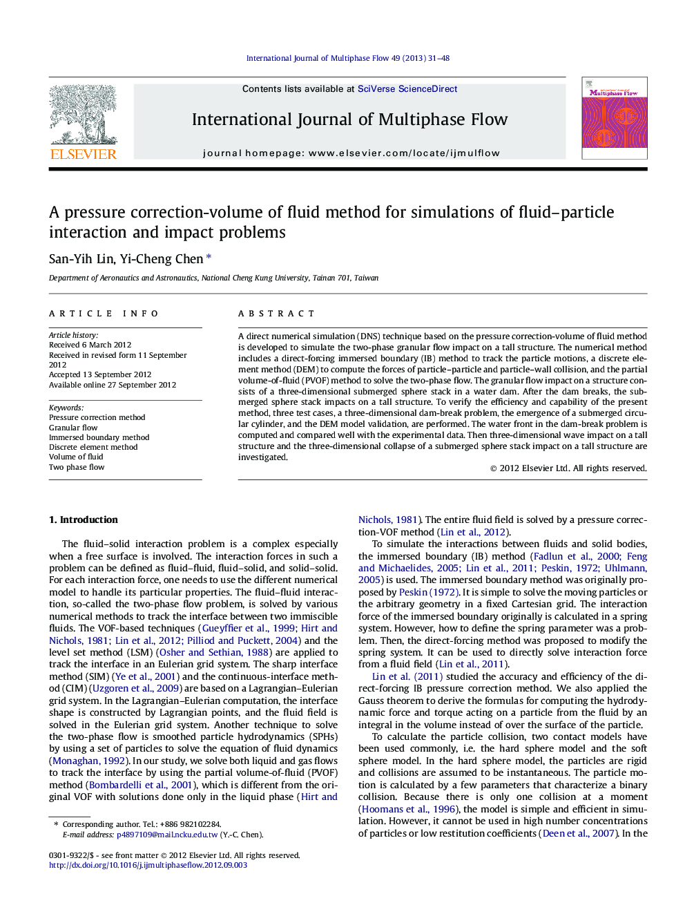 A pressure correction-volume of fluid method for simulations of fluid-particle interaction and impact problems