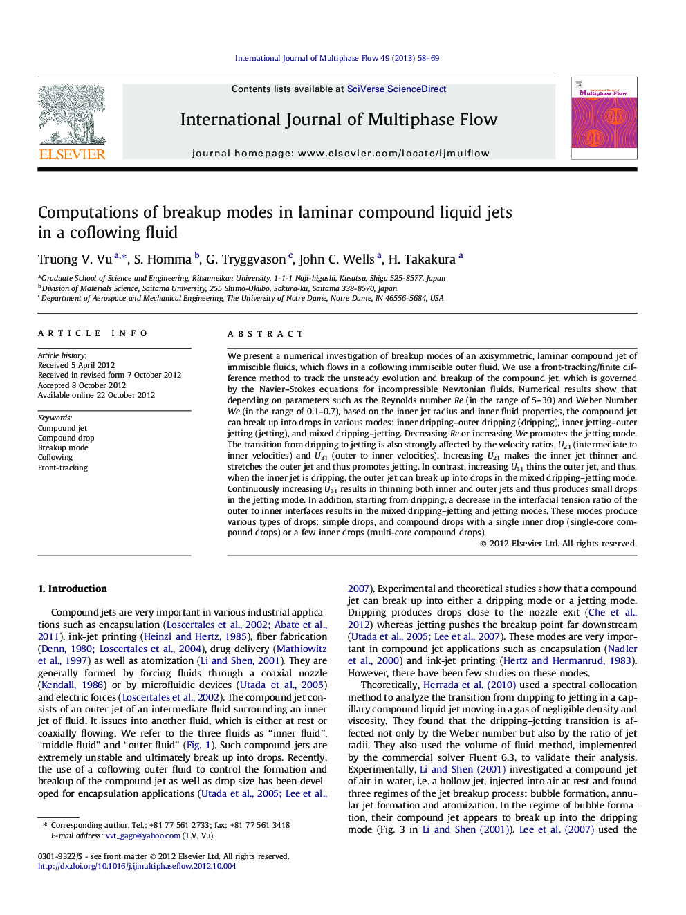 Computations of breakup modes in laminar compound liquid jets in a coflowing fluid